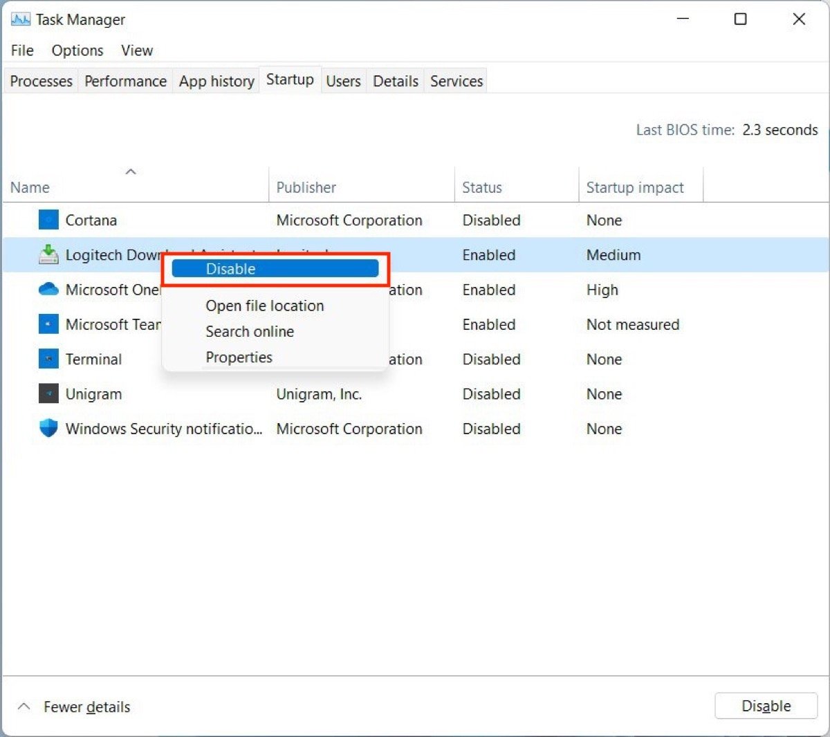 Disable the startup programs from the task manager