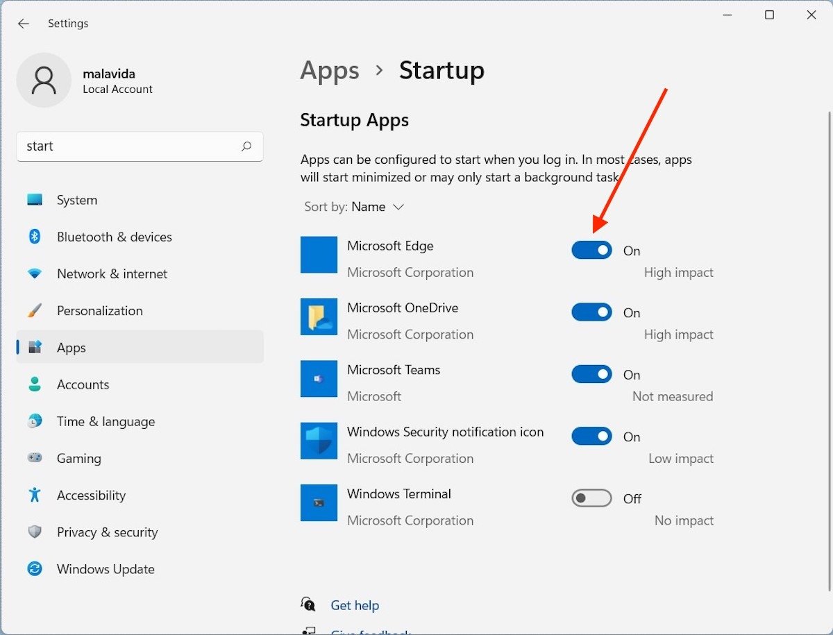 Disable unnecessary start applications