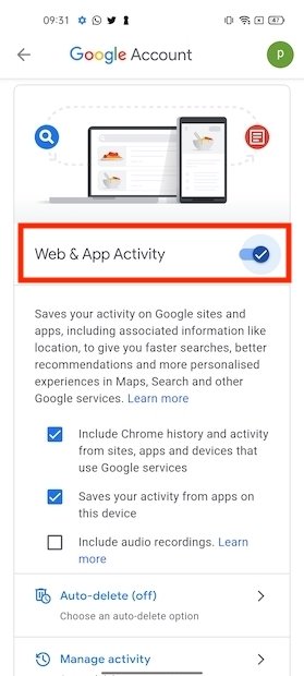 Disable web activity