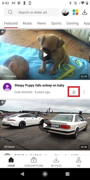 Descargar un vídeo desde la página de inicio