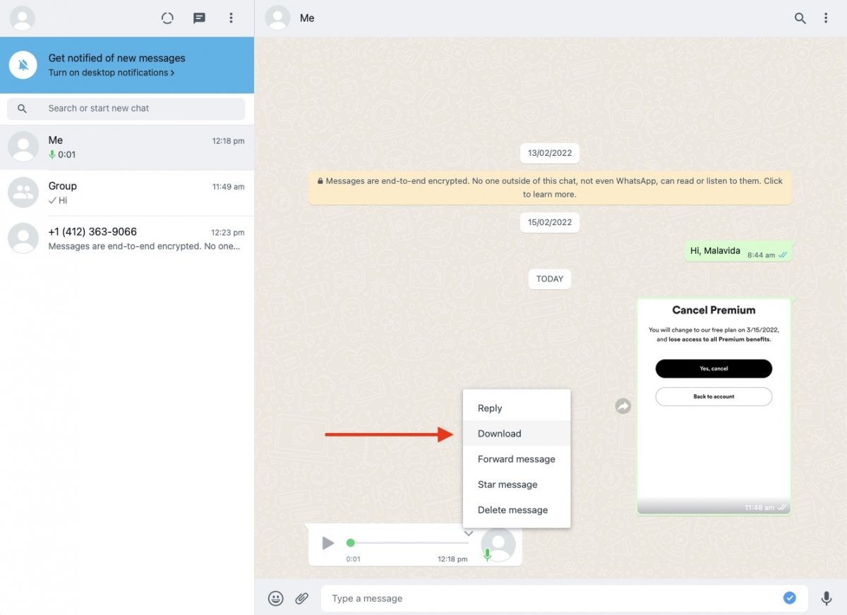 Téléchargez l'audio à partir de Web WhatsApp