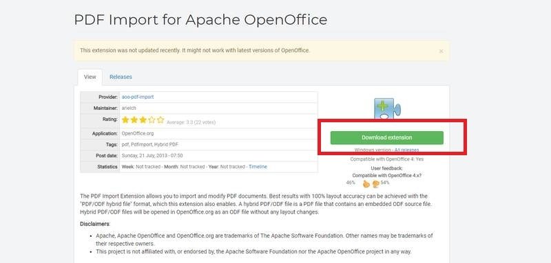 Download the PDF extension with OpenOffice