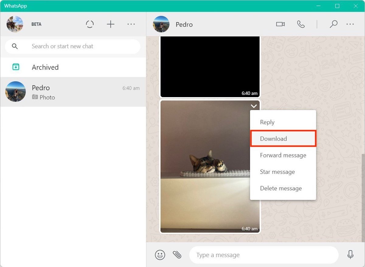 WhatsApp Webから写真をダウンロード