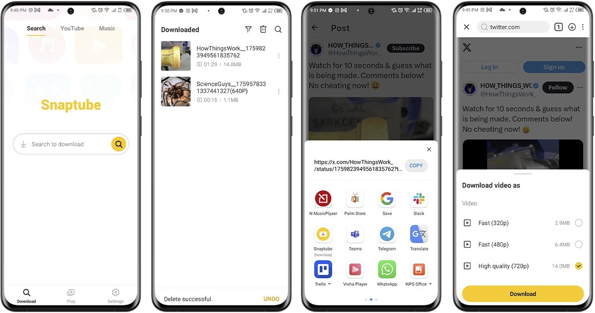 Download videos from X with SnapTube Android