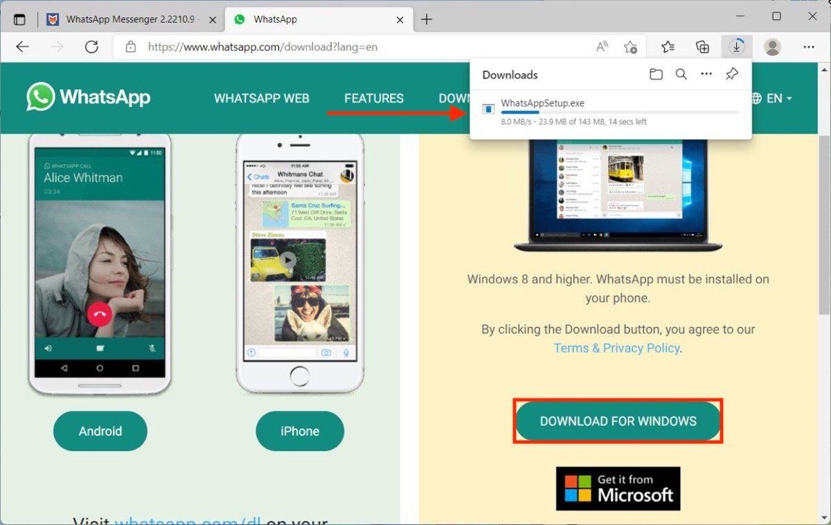 Descargar WhatsApp para ordenadores desde su web oficial