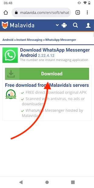 MalavidaからWhatsAppのAPKをダウンロード