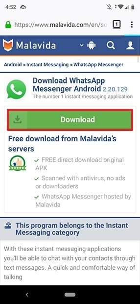 Downloading WhatsApp from Malavida