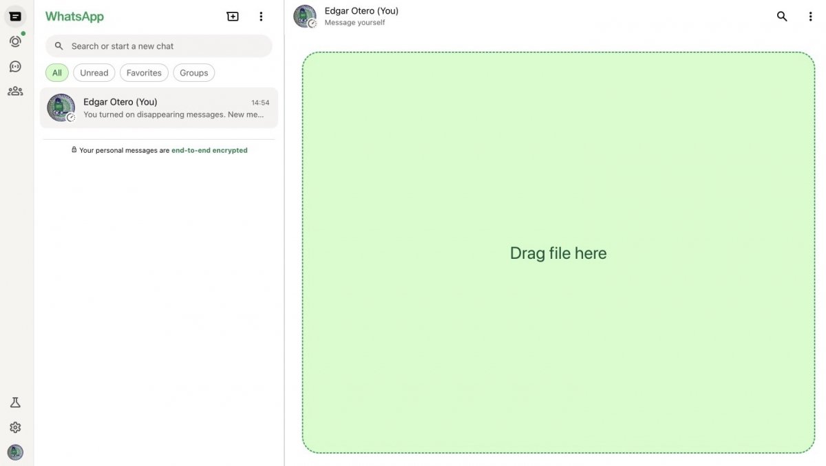 Drag any file to send it to the active chat