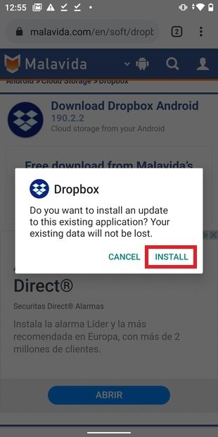 Proceso de instalación de Dropbox