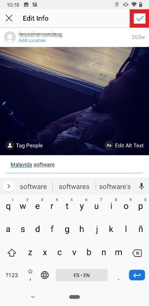 Editando la información de una imagen en Instgaram