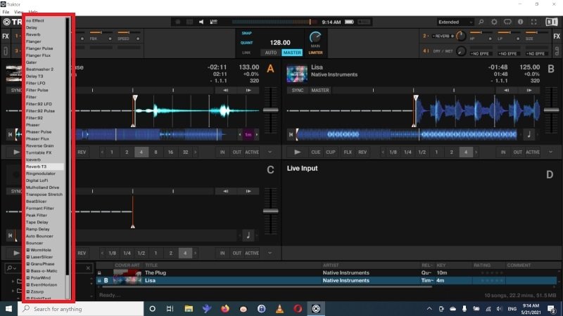 Efectos disponibles en Traktor