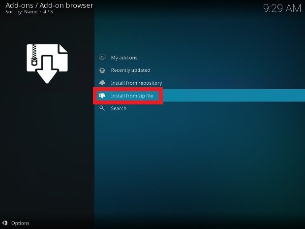 Elije la opción para instalar desde un archivo ZIP