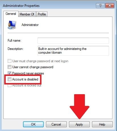 Enable administrator account