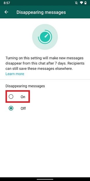 Activer les messages éphémères