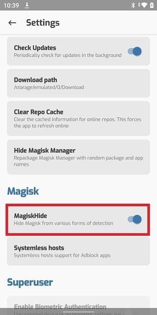 Enable MagiskHide