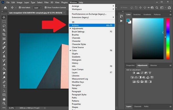 Enable Photoshop actions