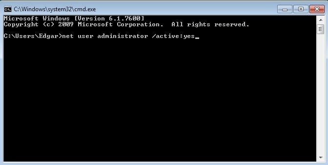 Enable the administrator account through the command prompt