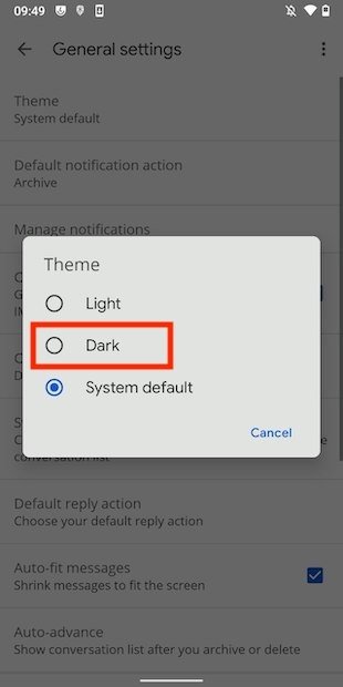 Enable the dark mode