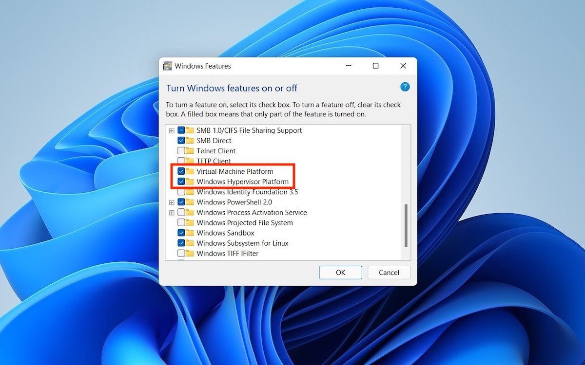 Enable the virtual machine and Hyper-V
