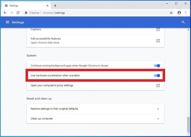 Activa esta opción para activar la aceleración mediante hardware en Chrome