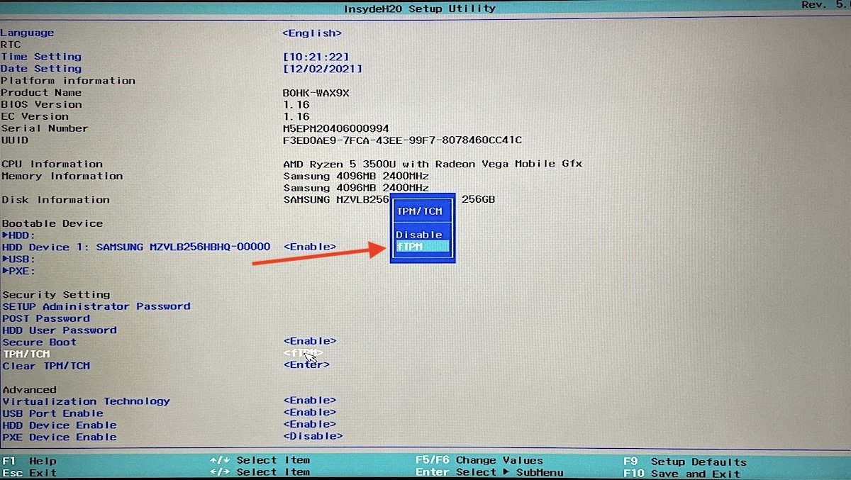 Enable TPM from the BIOS