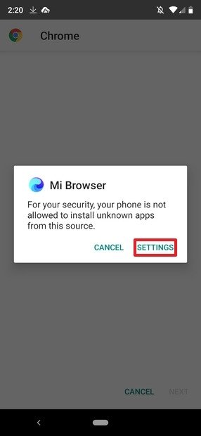 Enable unknown sources in Mi Browser