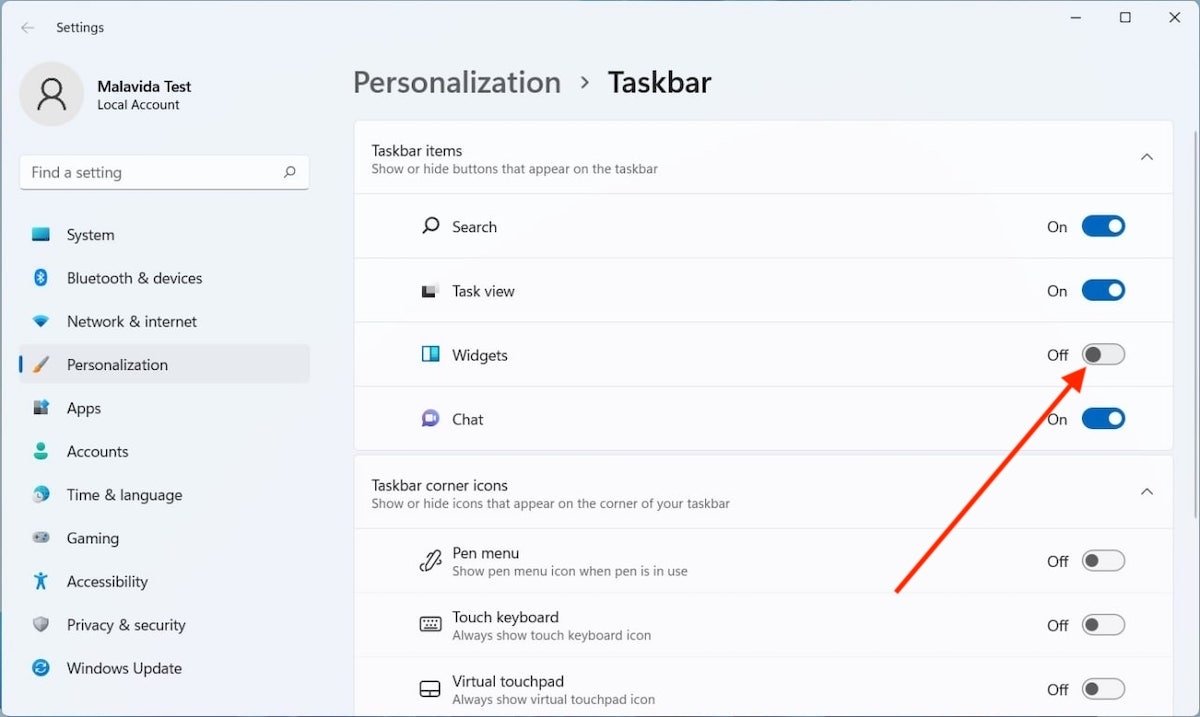 Enable widgets on the taskbar