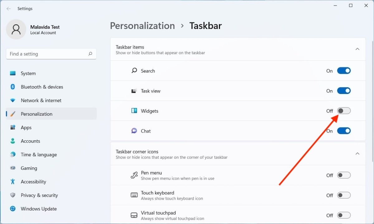 Attivare i widget nella barra delle applicazioni