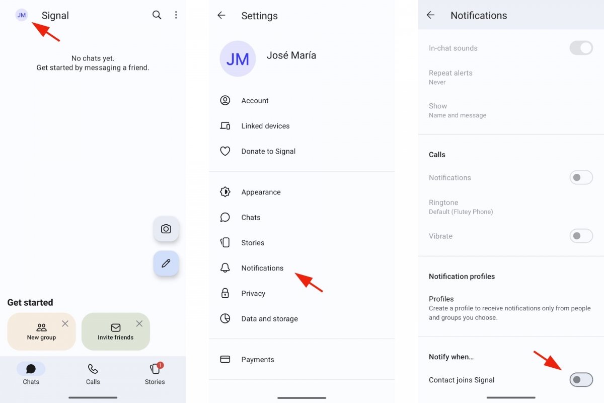 Enabling the notification for new contacts in Signal