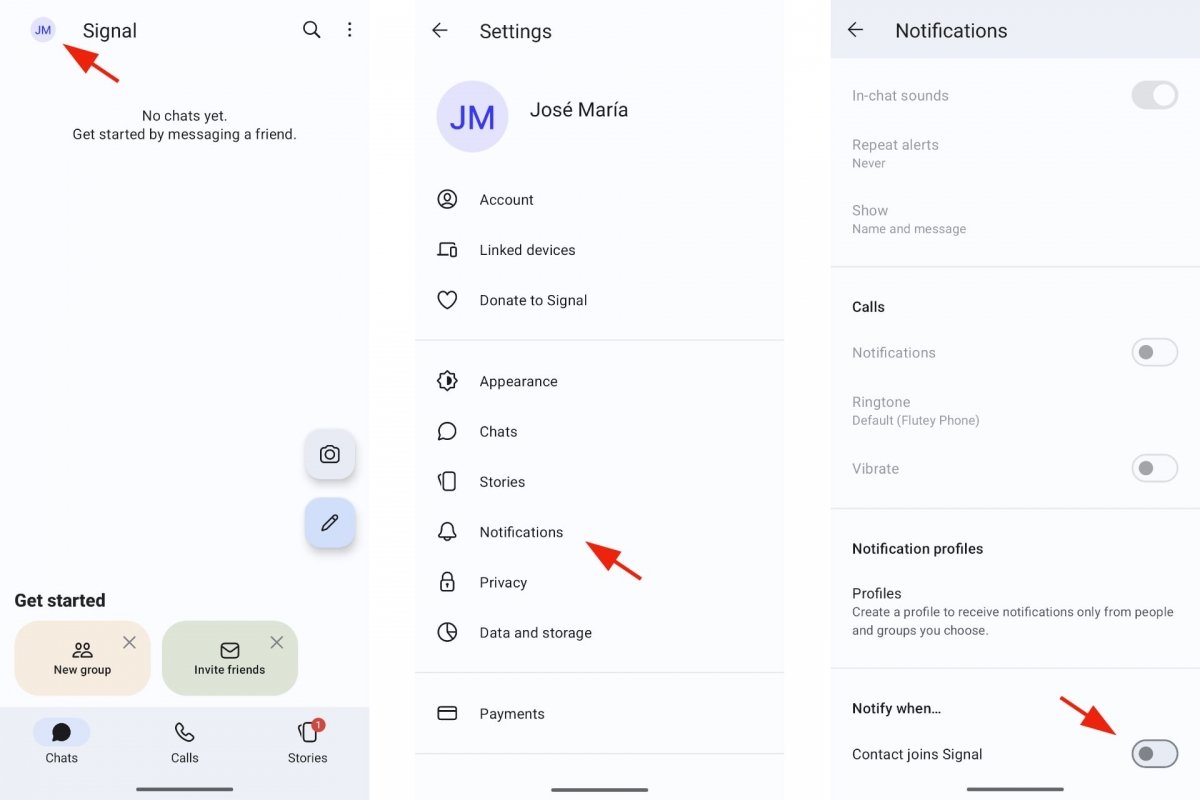 Activer la notification de nouveaux contacts dans Signal