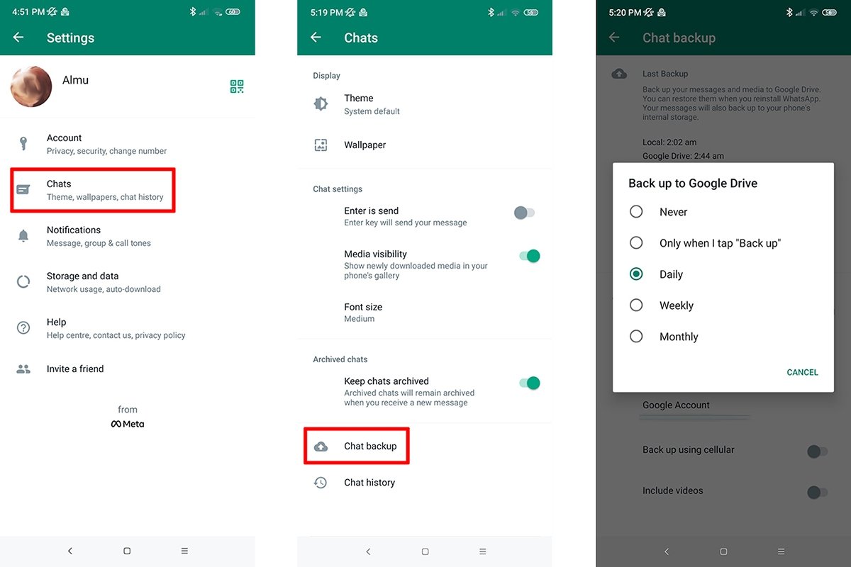 Enabling the WhatsApp backup allows us to restore our account whenever we want