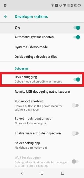Activación de la depuración USB en Android