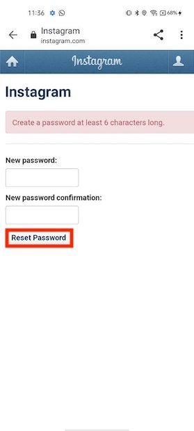Inserire nuova password