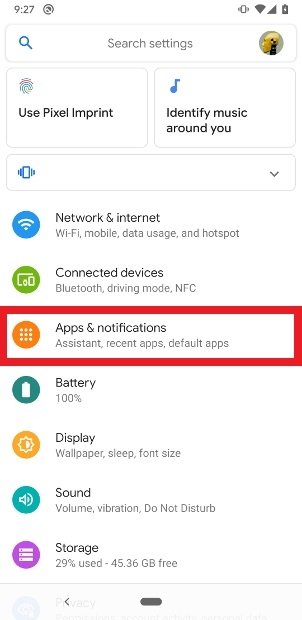 Enter Apps & notifications