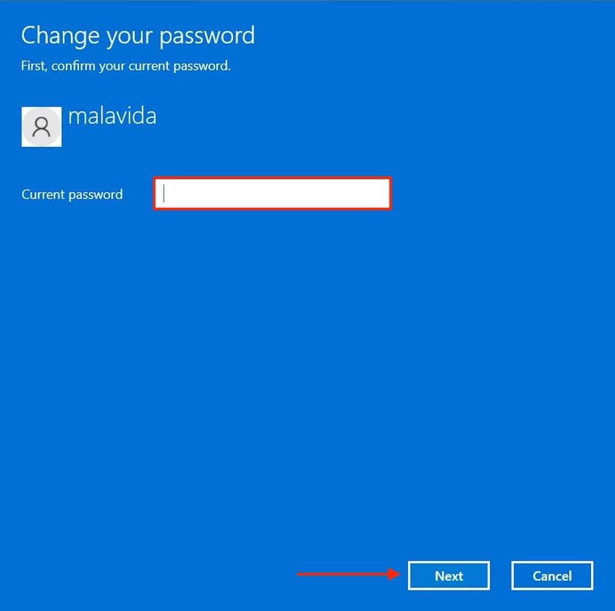 Aktuelles Passwort eingeben