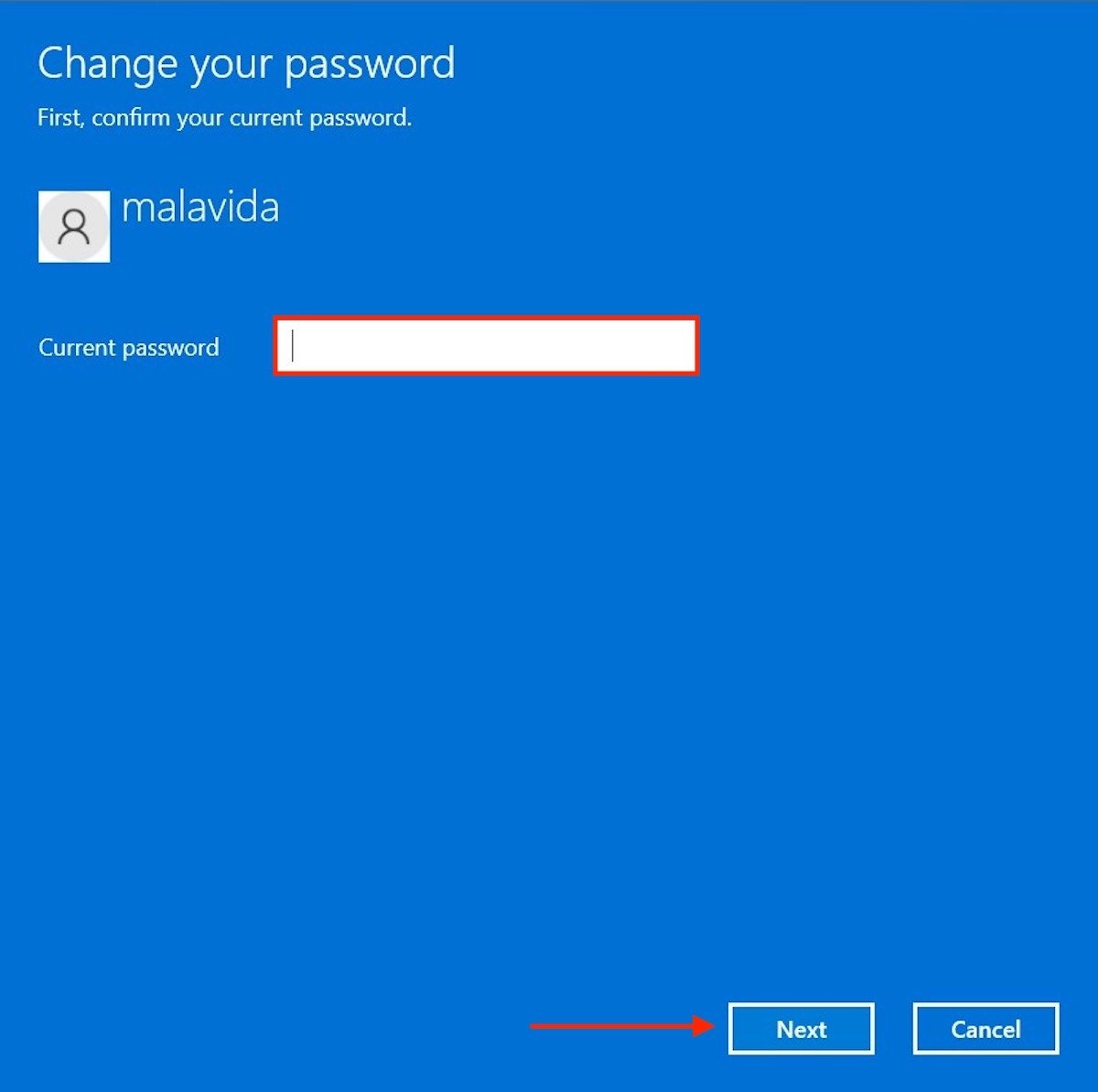 Enter the current password