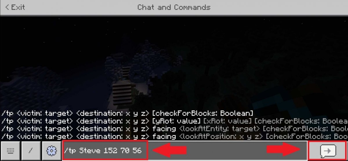 Introduce el comando de teletransporte en el chat