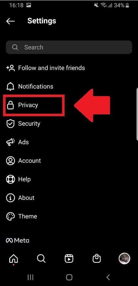 Enter your account’s Privacy tab