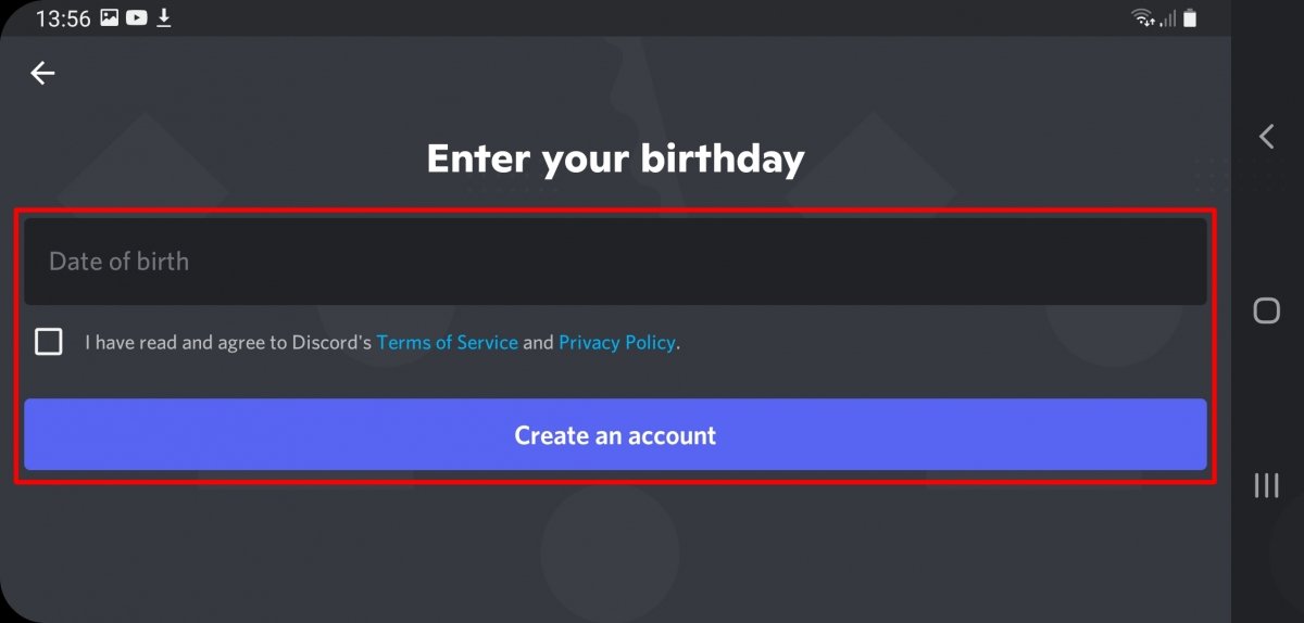 Enter your date of birth and tap on Create an Account