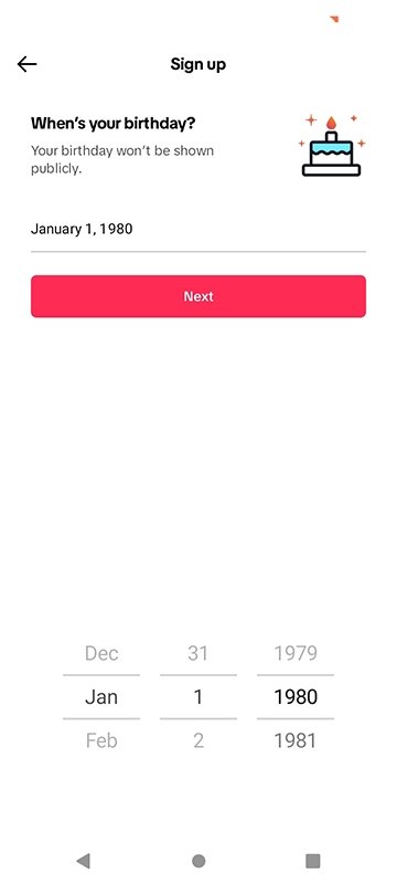 Enter your date of birth in the TikTok app