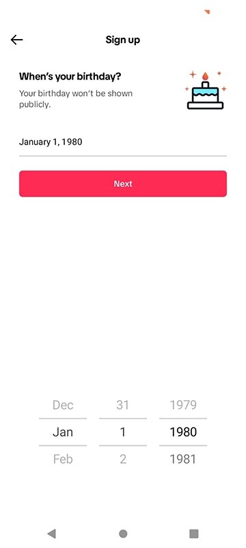 Entrez votre date de naissance dans l'application TikTok