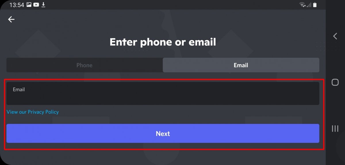 Enter your email and continue by tapping Next