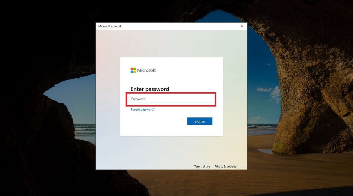 Inserir senha da conta da Microsoft