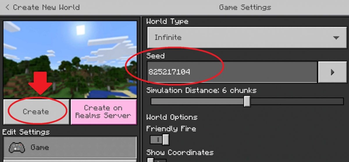 Insira sementes no Minecraft Android