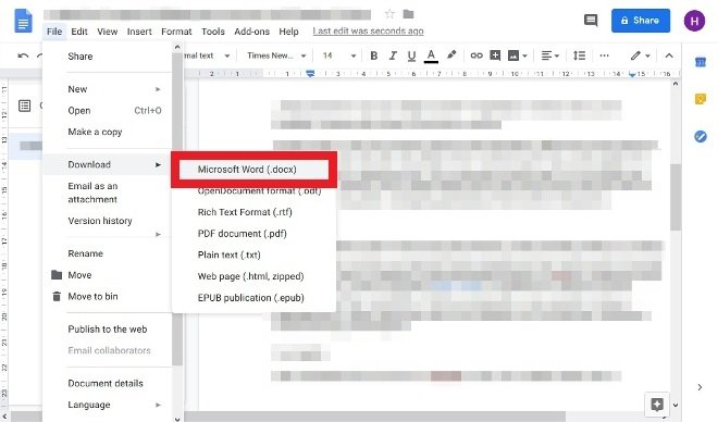 Esporta il file di Google Docs in formato Word