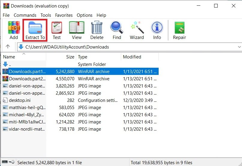 Extraire le fichier en utilisant WinRAR