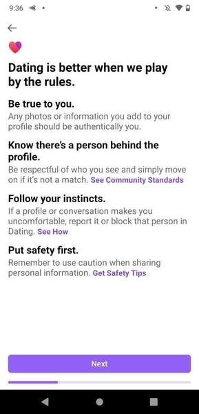 Reglas de Facebook Dating