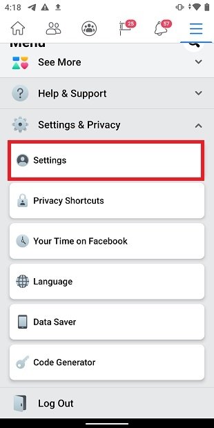 Facebook’s settings