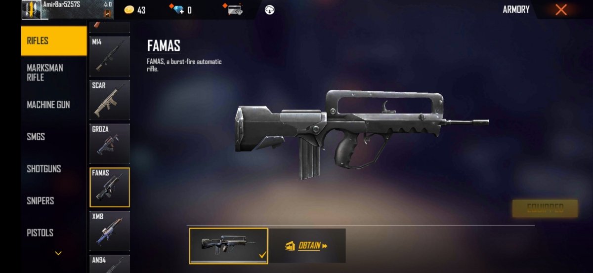 FAMAS, a rifle with three-shot bursts
