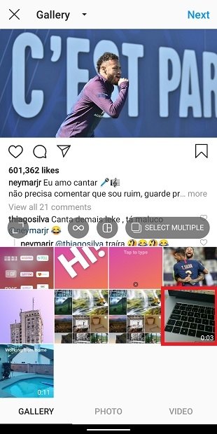 File selector on Instagram